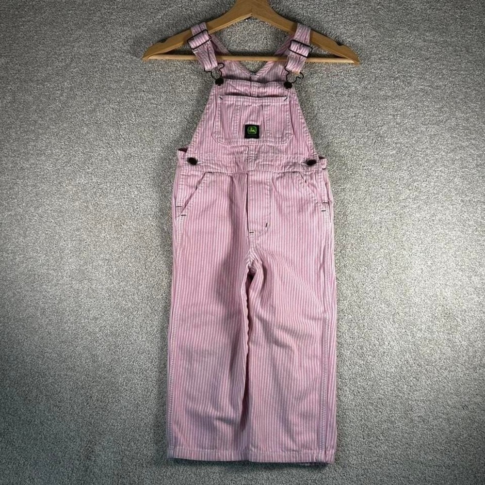 Vintage John Deere toddler 4t little girl's pink and white striped overalls